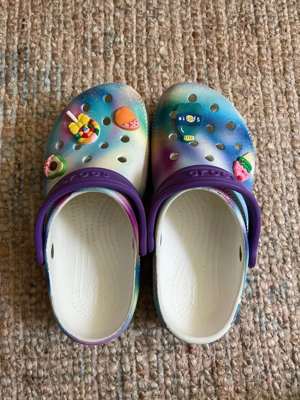 Crocs Jibbitz Purple Blue Rainbow Solarized Tie-Dye Clogs Kids Girls Size C13